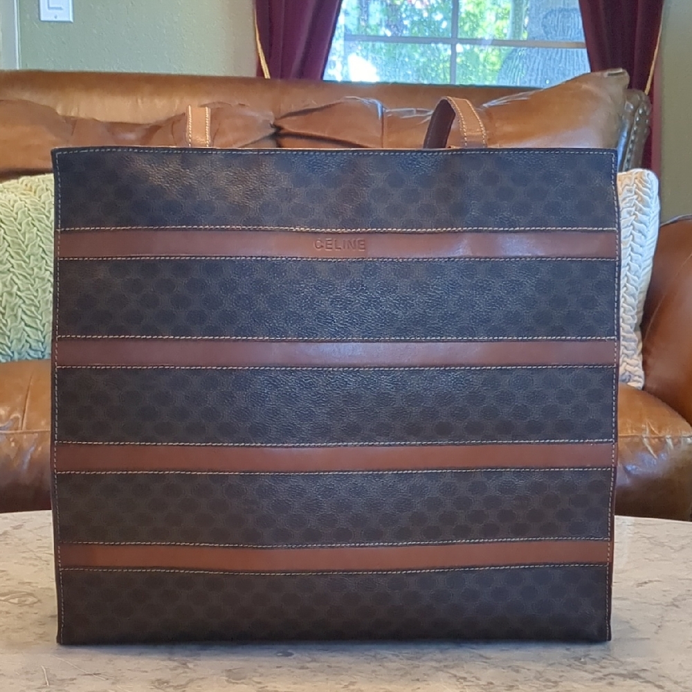 Celine Brown and Black Tote Bag with Structured Design
